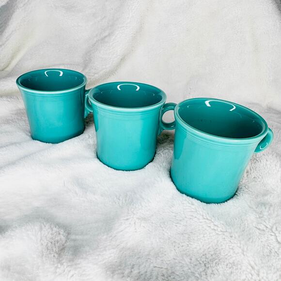Fiestaware Turquoise Tom & Jerry Fiesta USA Coffee Pottery Mug 12 oz set of 3 - Picture 3 of 5